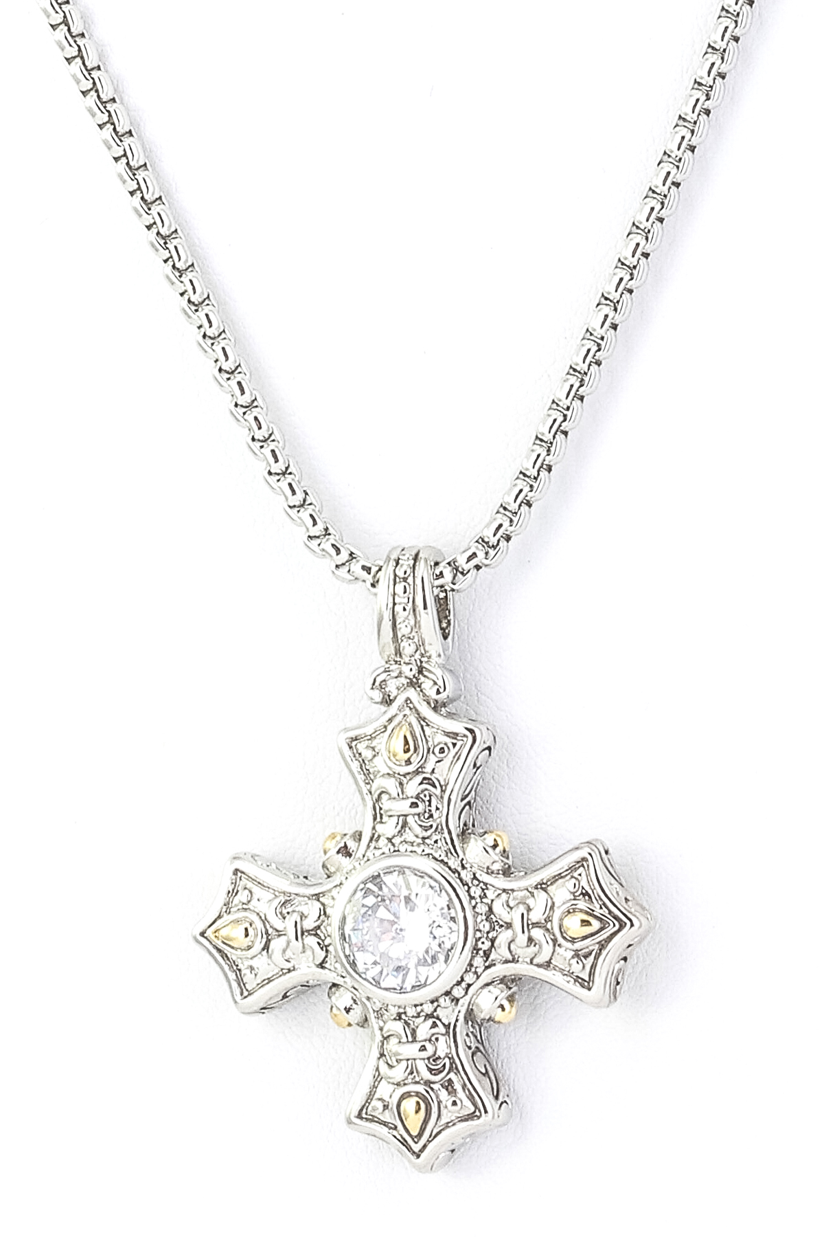 Rhodium Plated Medieval Cross Pendant Necklace Necklaces