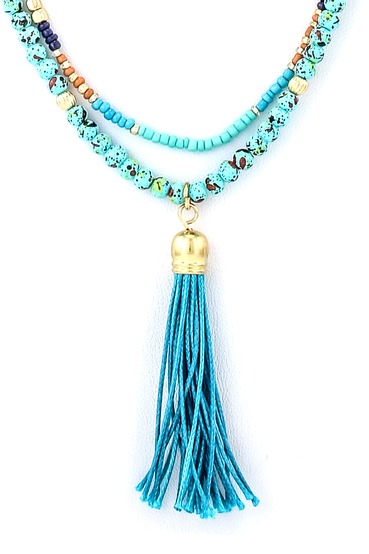 Stone And Bead Tassel Pendant Necklace Set Necklaces 1129