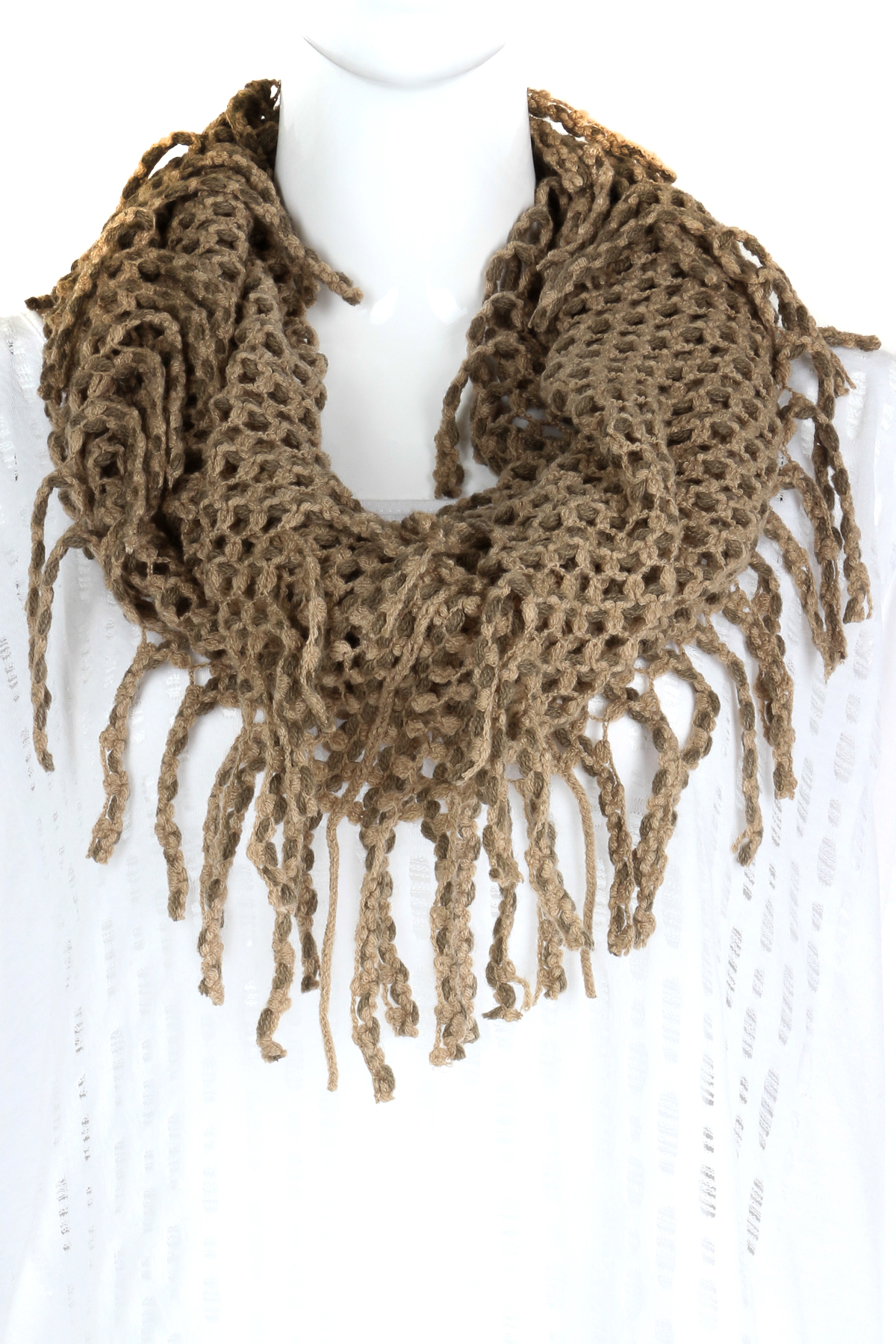 Knitted Fringe Infinity Scarf Scarves