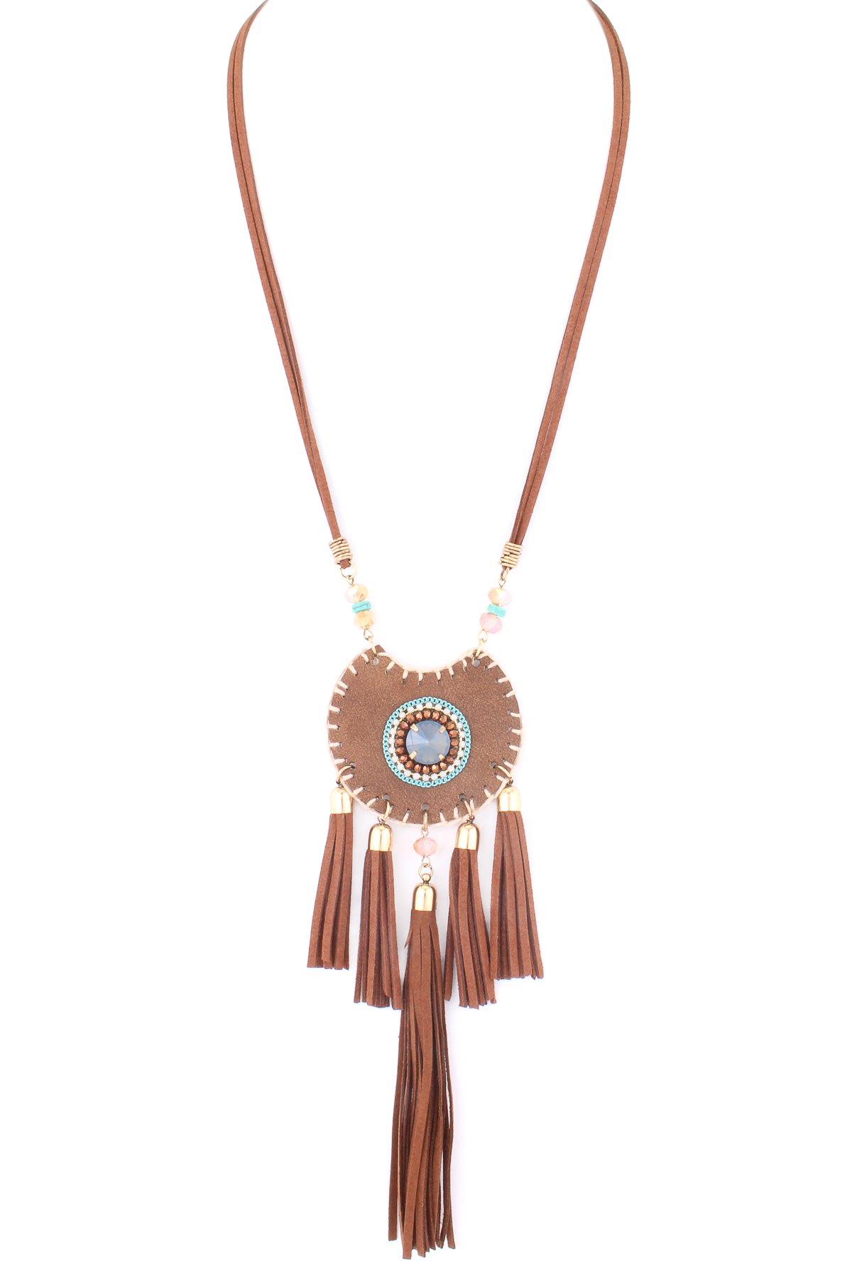 Circle Pendant Suede Tassel Necklace Necklaces