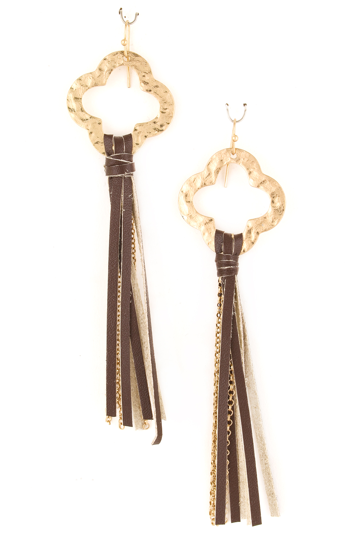 Leather Tassel Quatrefoil Earrings