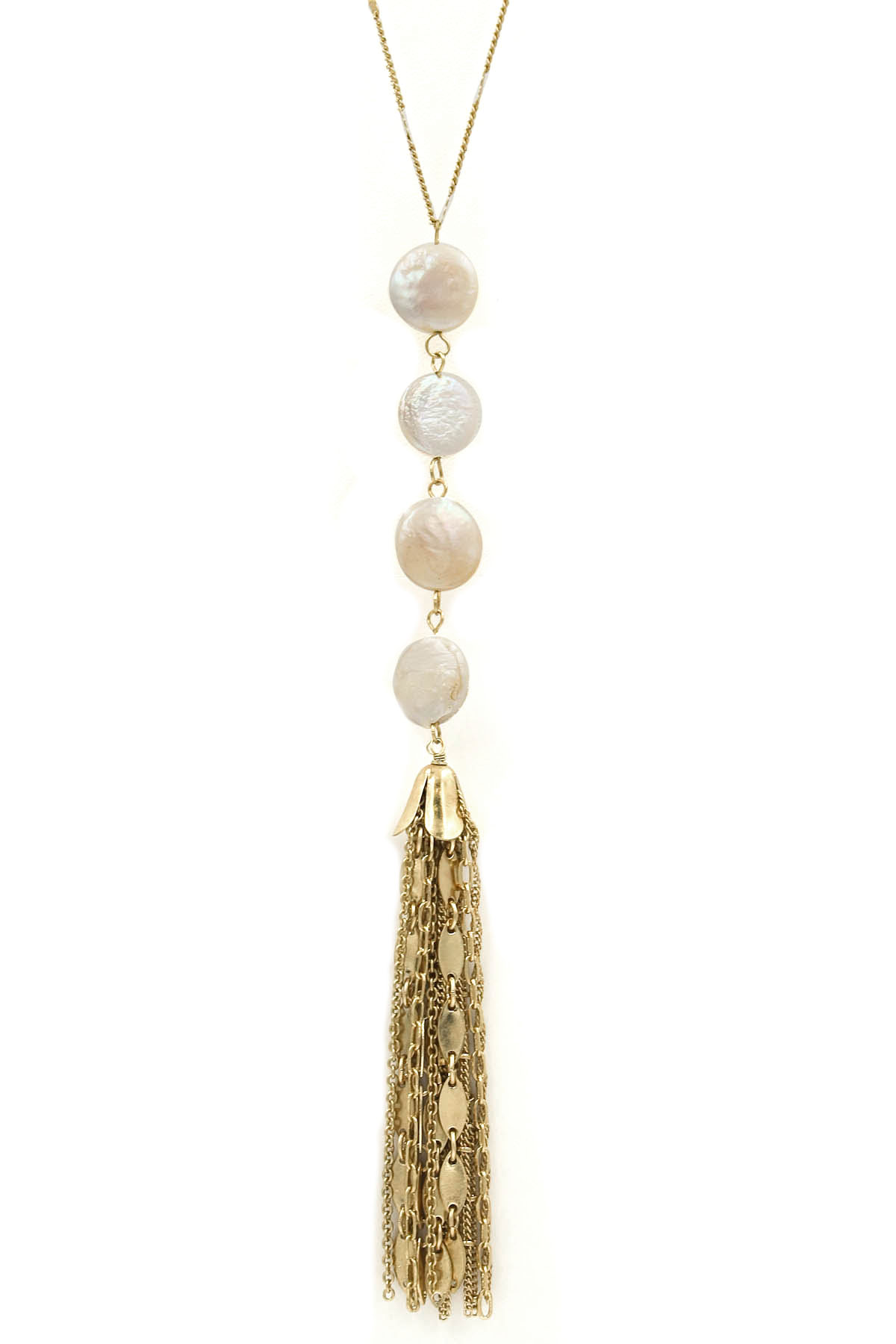 Stacked Pearl Metal Tassel Necklace Necklaces 