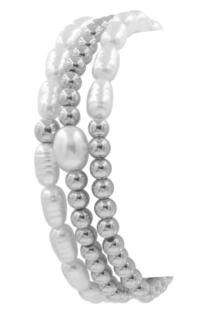 Metal Cream Pearl Bracelet Set