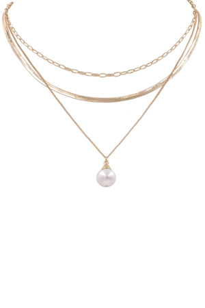 Metal Layered Herring Pearl Drop Necklace
