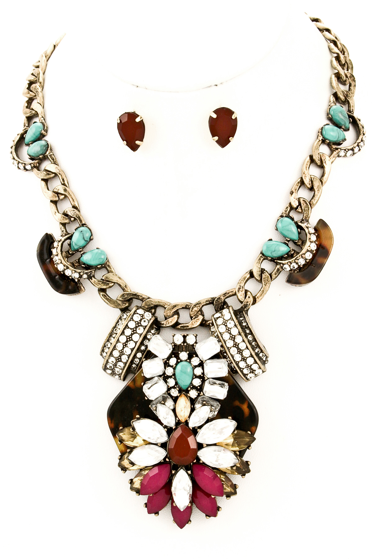 Acrylic Jewel and Tortoise Shell Necklace Set - Necklaces