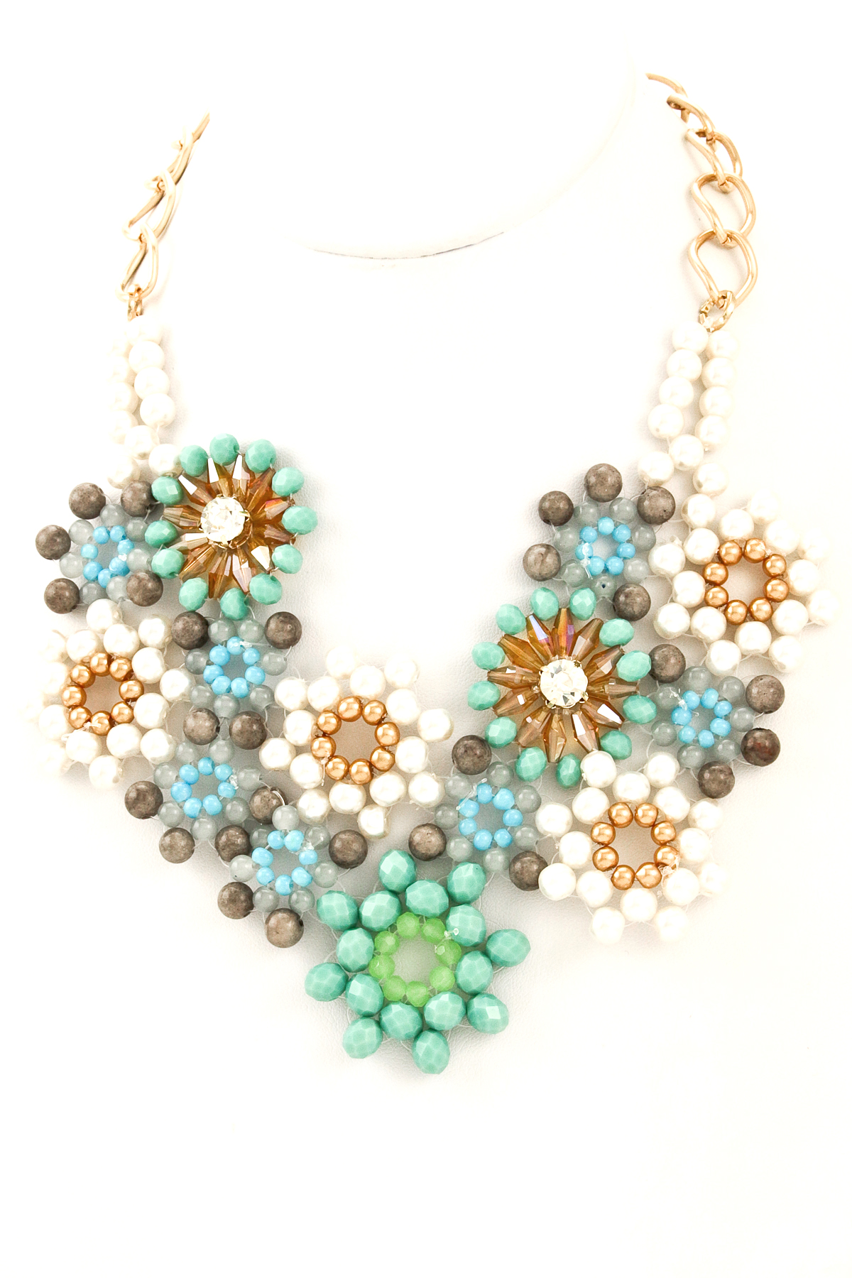 Beaded Flower Detailed Bib Necklace - Necklaces