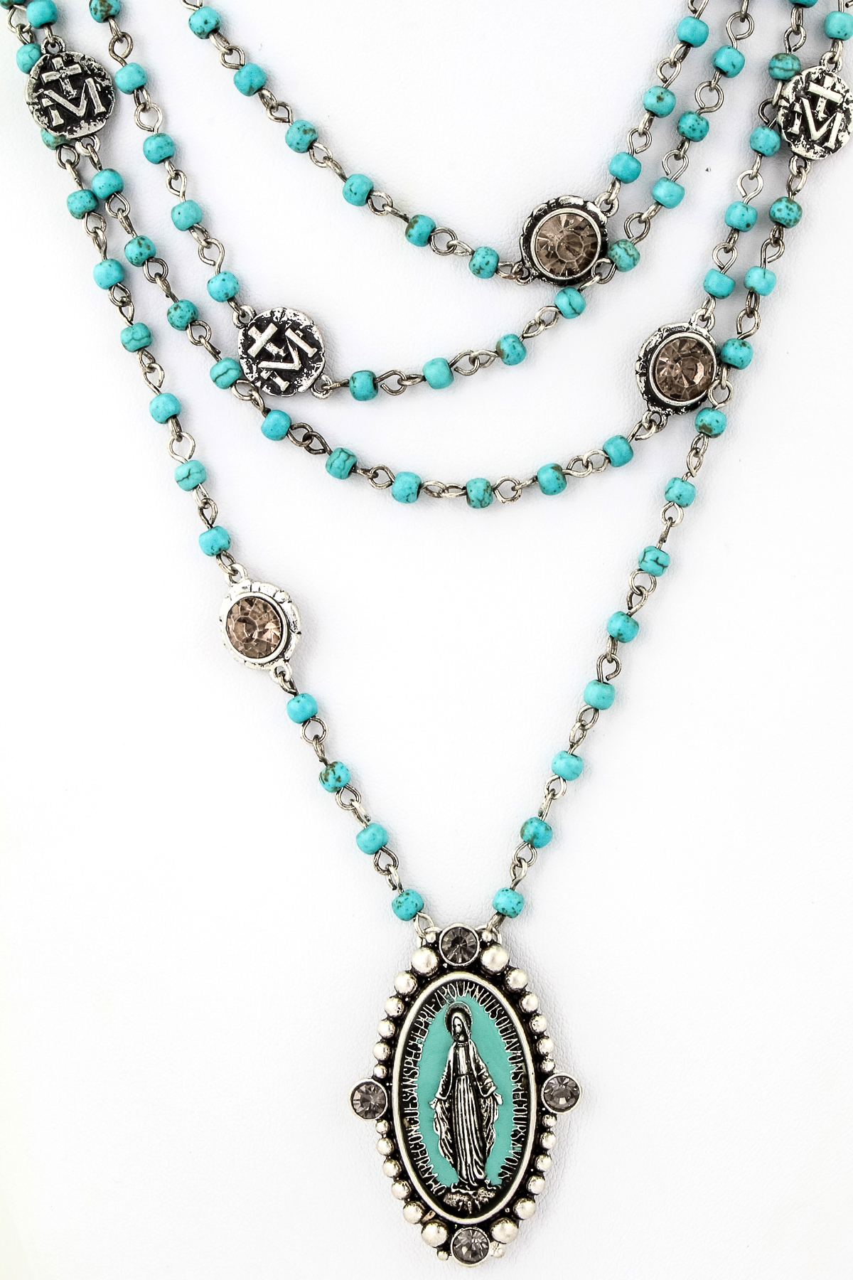 Beaded Religious Pendant Necklace - Necklaces