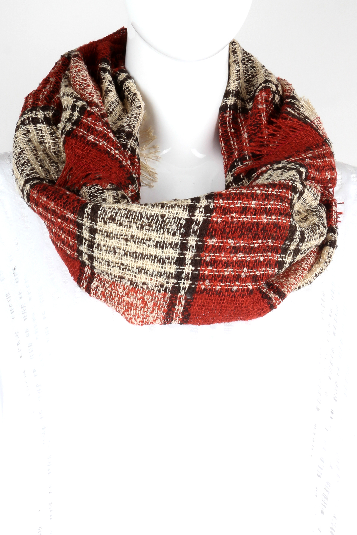 Knitted Plaid Infinity Scarf - Scarves