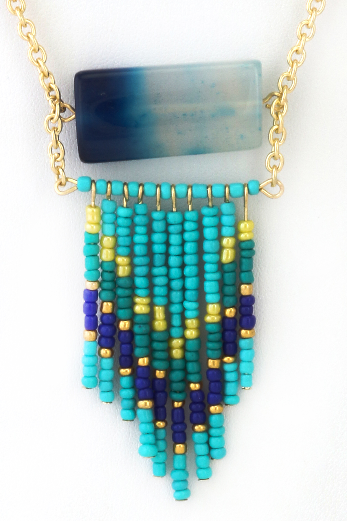 Seed Bead Fringe Pendant Necklace Set - Necklaces