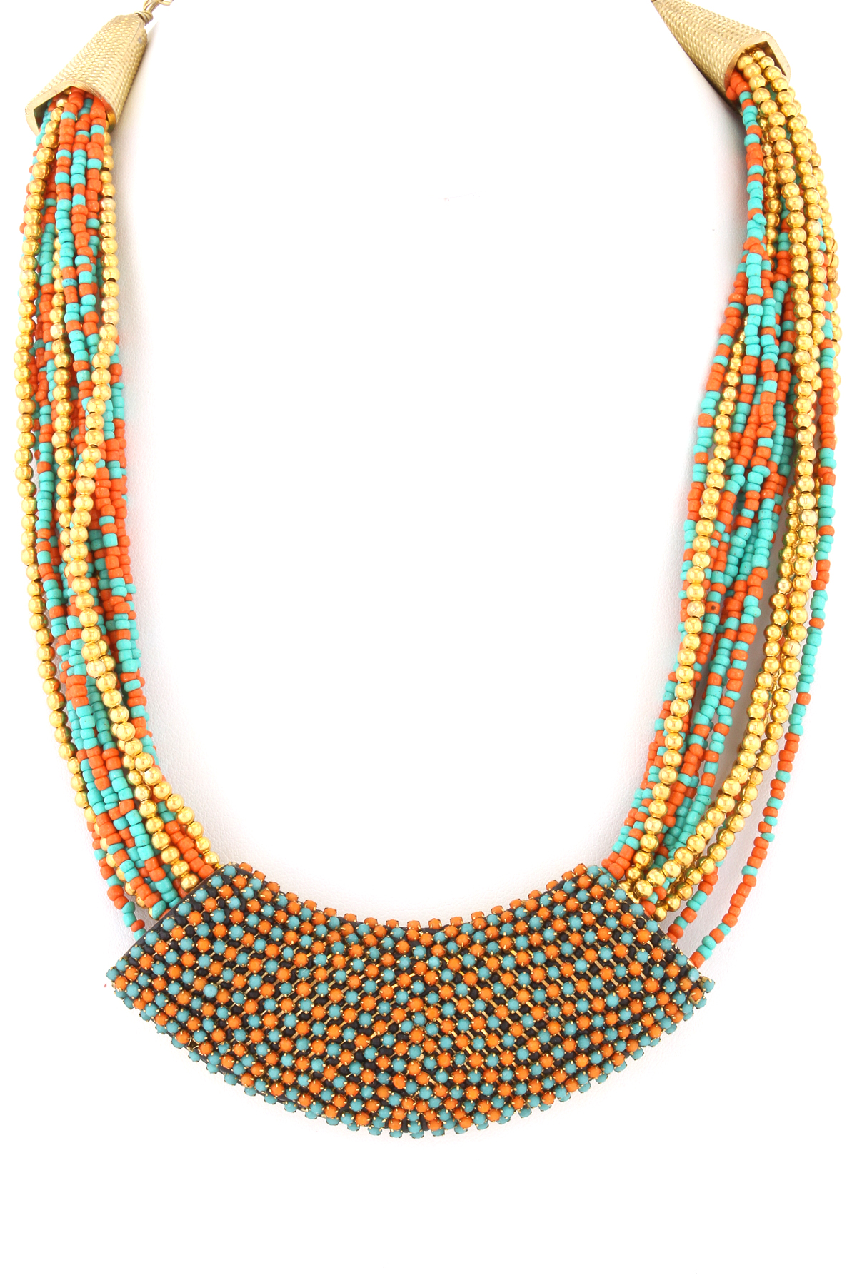 Layered Seed Bead Cluster Bib Necklace - Necklaces