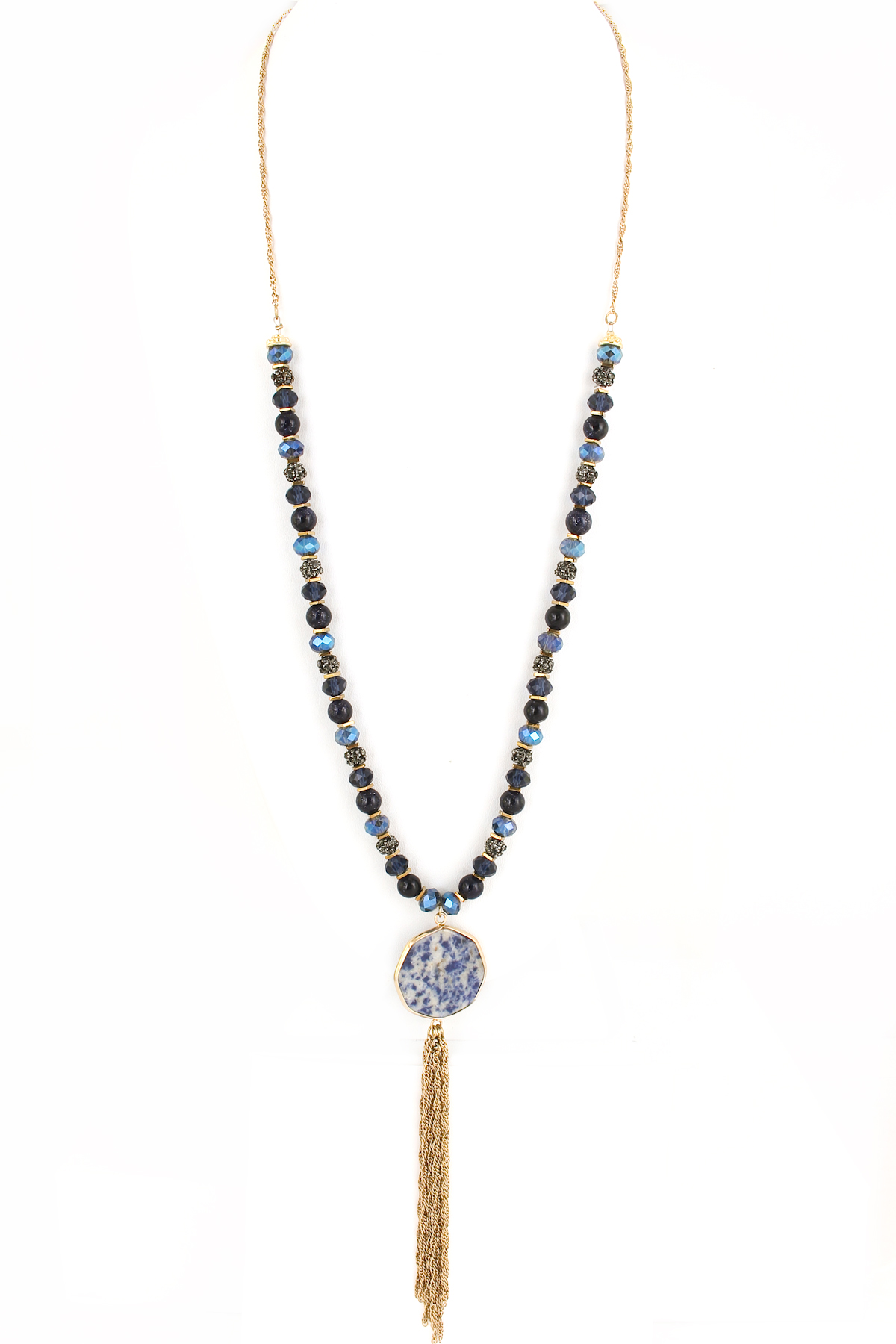 Glass Bead Necklace with Tassel attachment - Necklaces