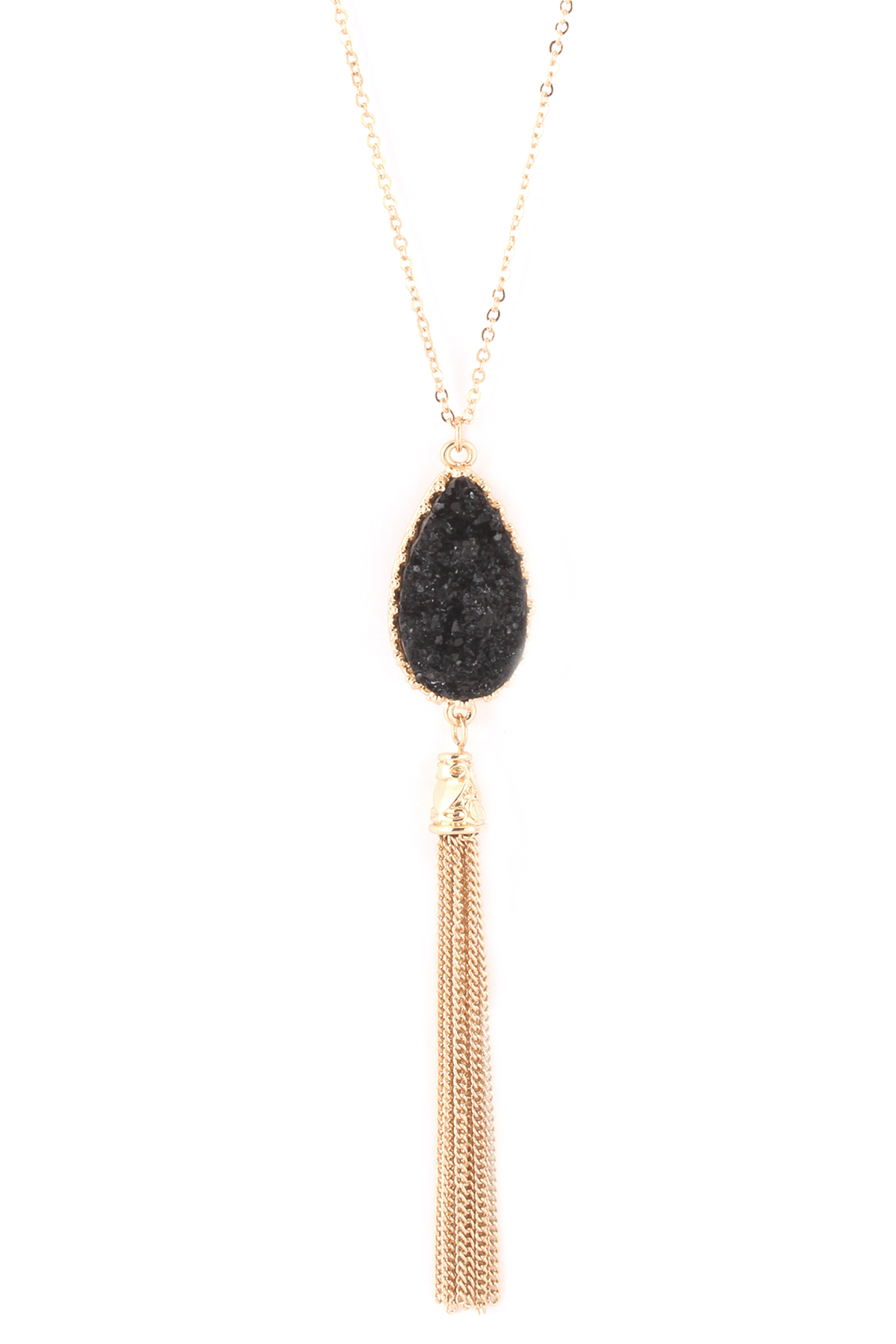 Teardrop Druzy Tassel Necklace - Necklaces