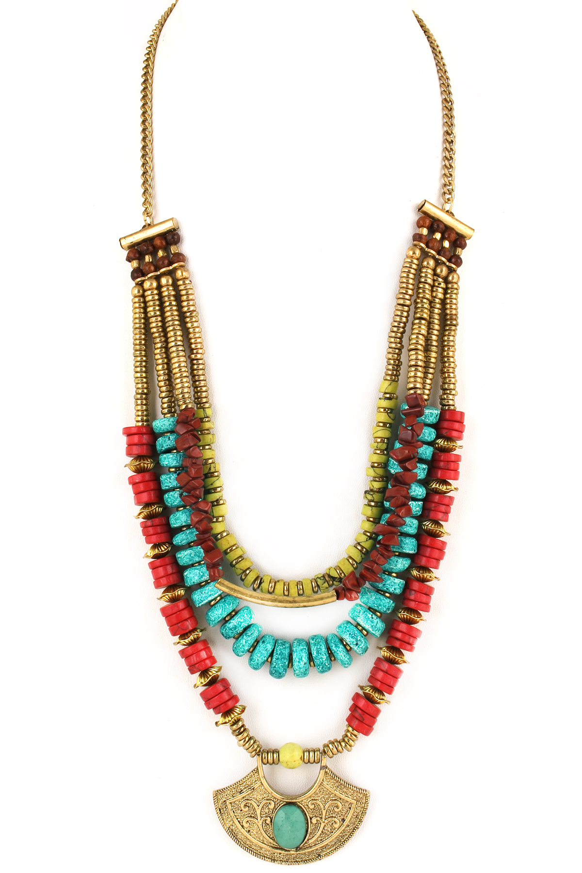 Semi Precious Stone Layered Bead Necklace - Necklaces