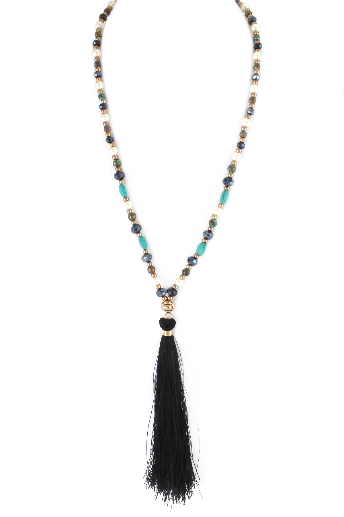 Multi Beaded Tassel Pendant Necklace - Necklaces