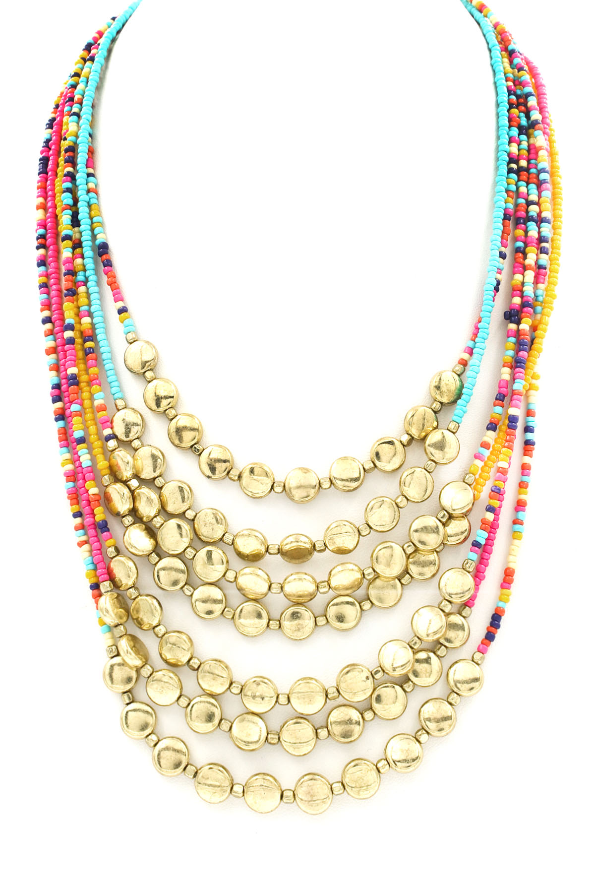 Layered Seed Bead Bib Necklace - Necklaces