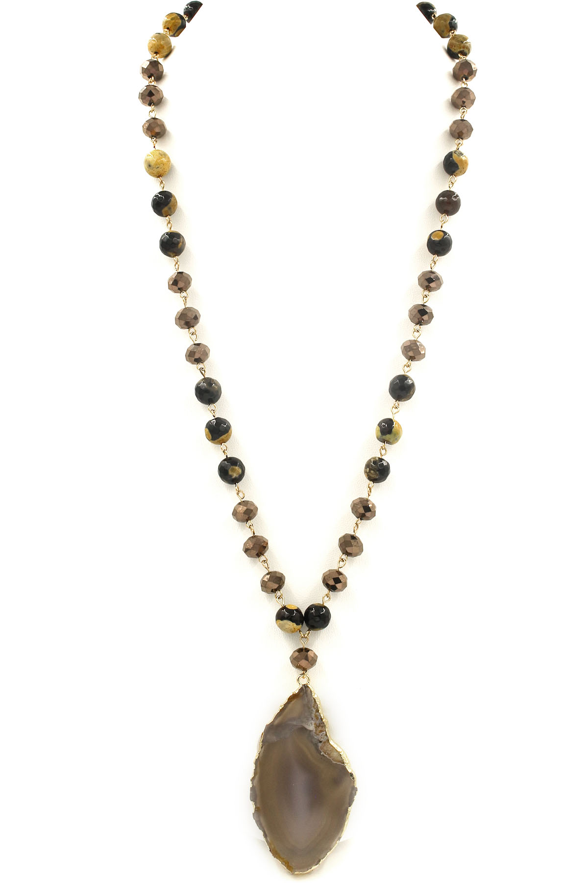 Semi-Precious Stone Glass Bead Necklace - Necklaces