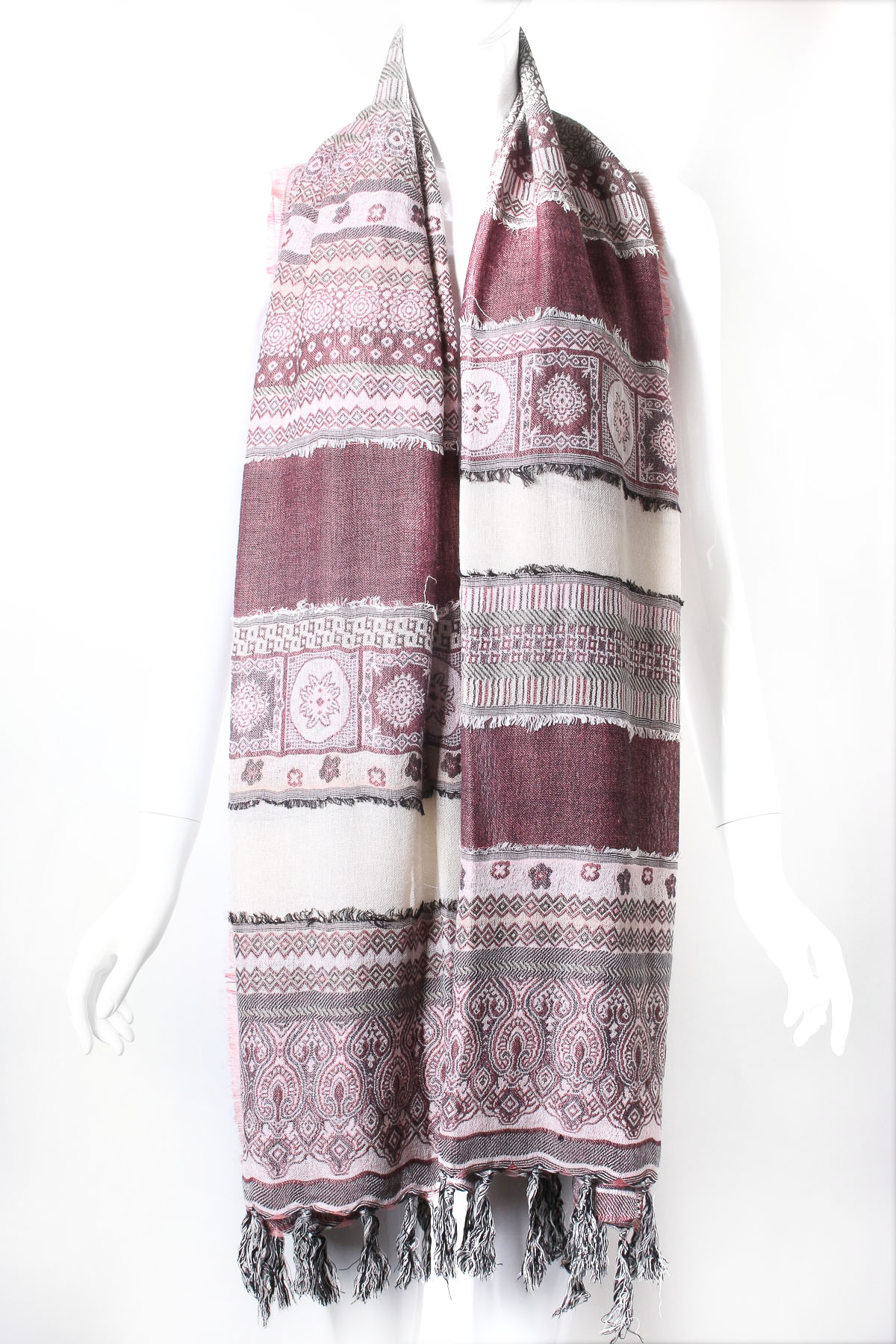 Jacquard Pattern Fringed Oblong Scarf - Scarves