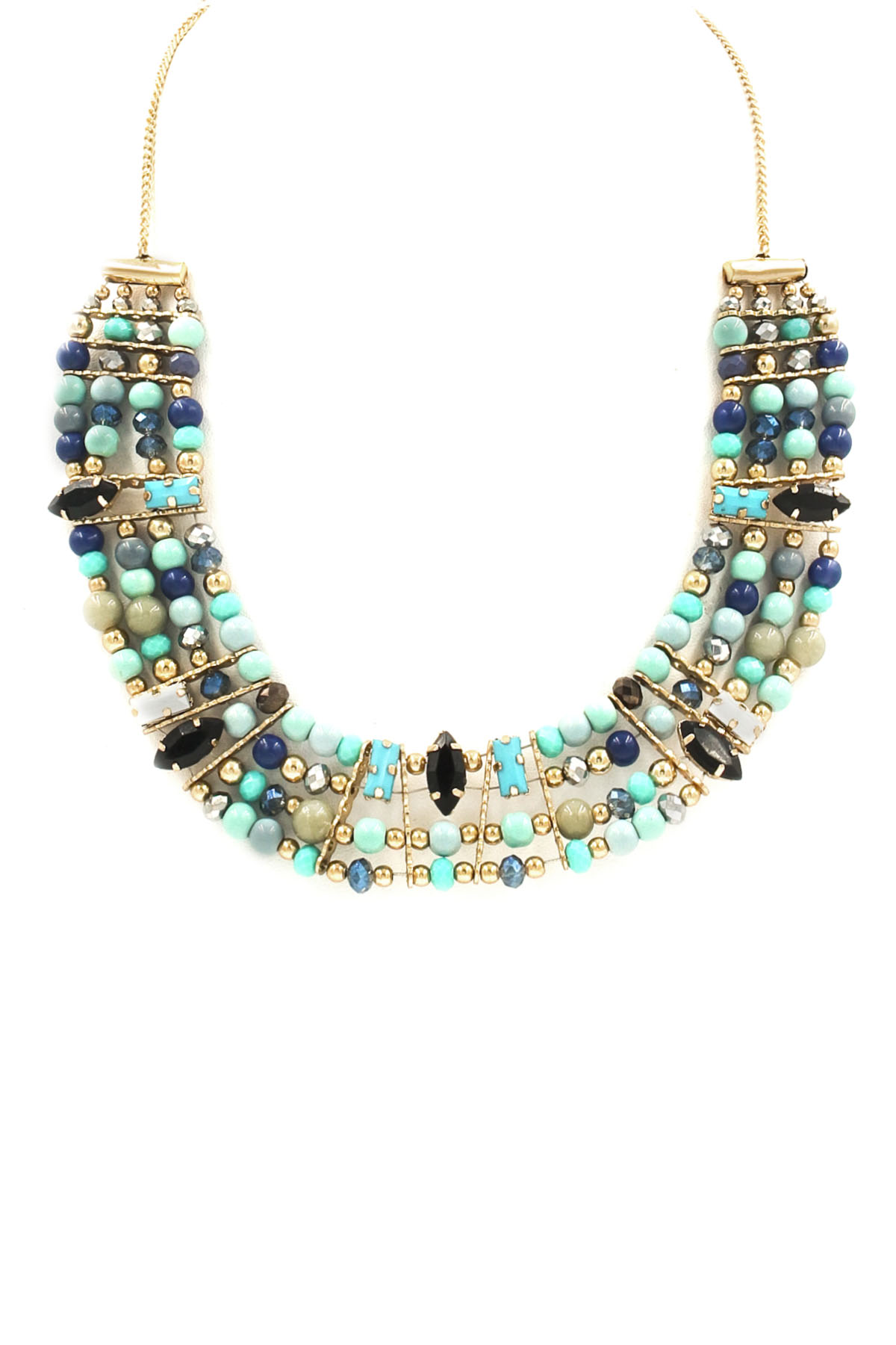 Layered Glass/Faceted Bead Bib Necklace - Necklaces