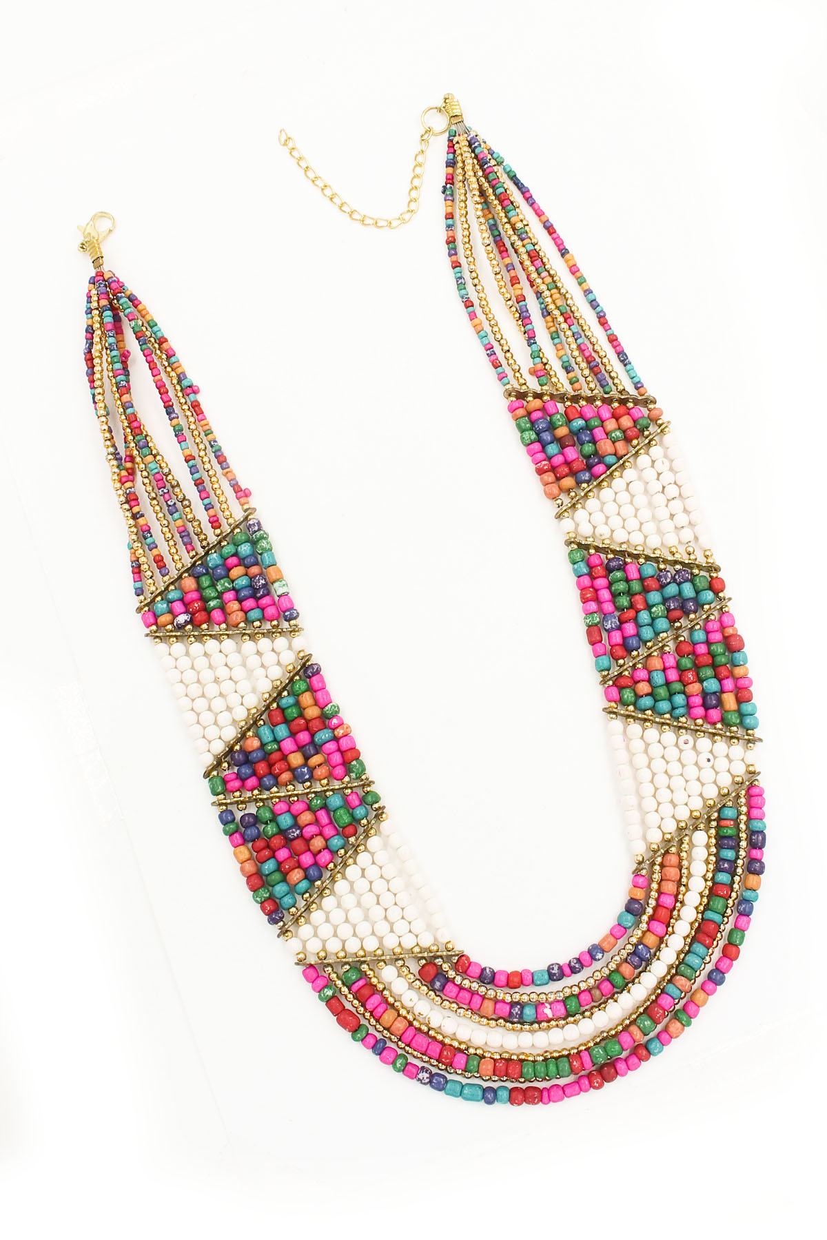 Layered Seed Bead Bib Necklace - Necklaces