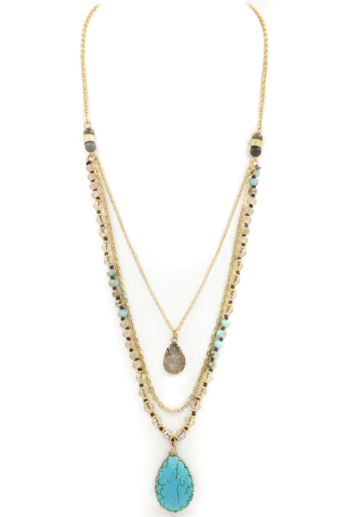 Druzy Stone/Semi-Precious Stone Pendant Necklace - Necklaces