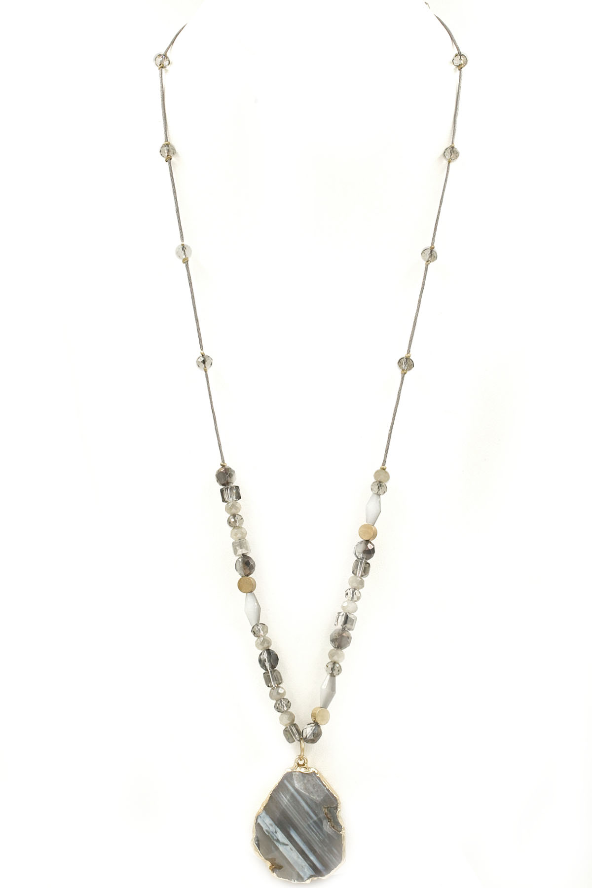 Semi-Precious Stone Faceted Bead Long Necklace - Necklaces