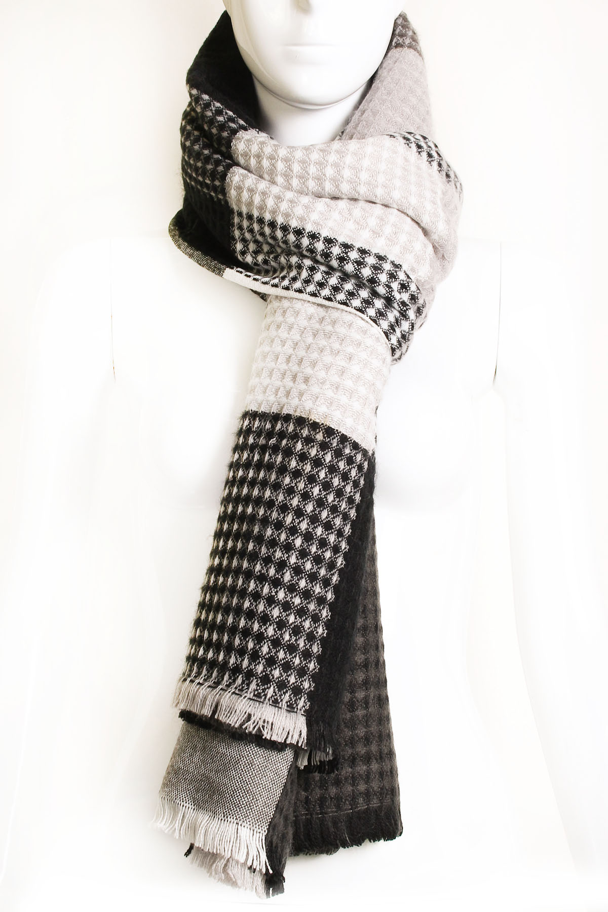 Checkered Waffle Textured Scarf - Scarves