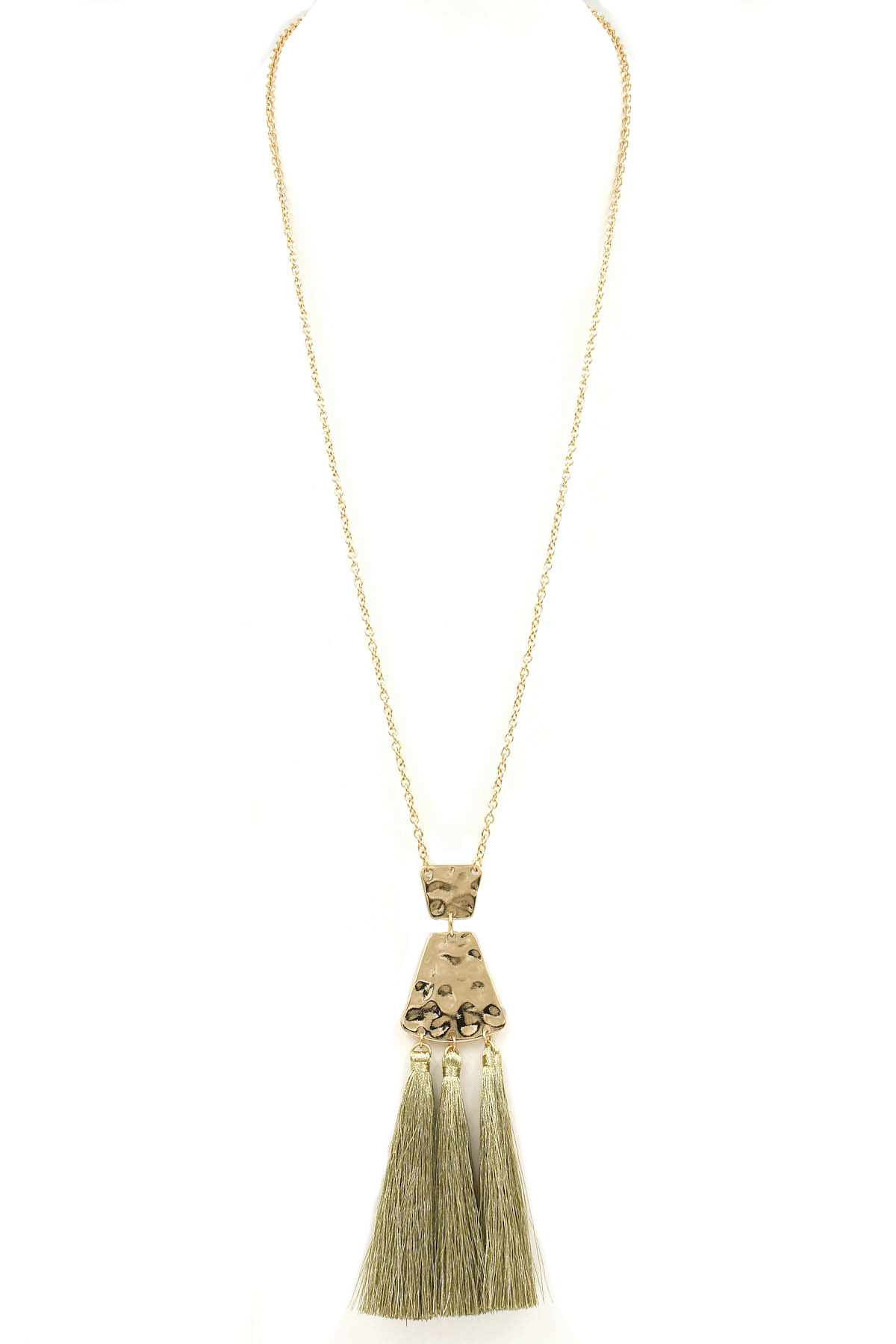 GOLD-GOLD Metal Plaque Pendant Long Necklace - Necklaces