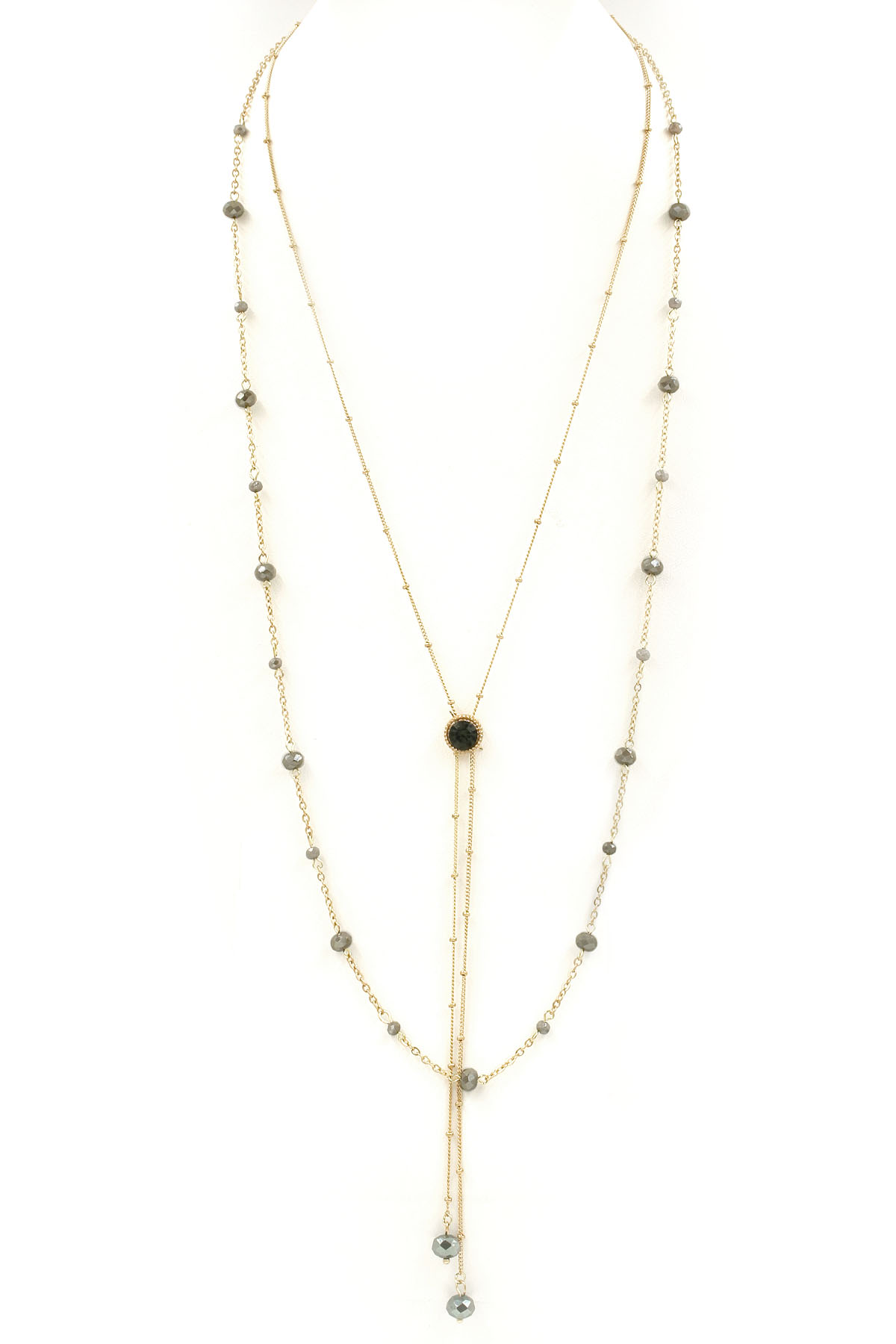 Layered Faceted Bead Metal Necklace - Necklaces