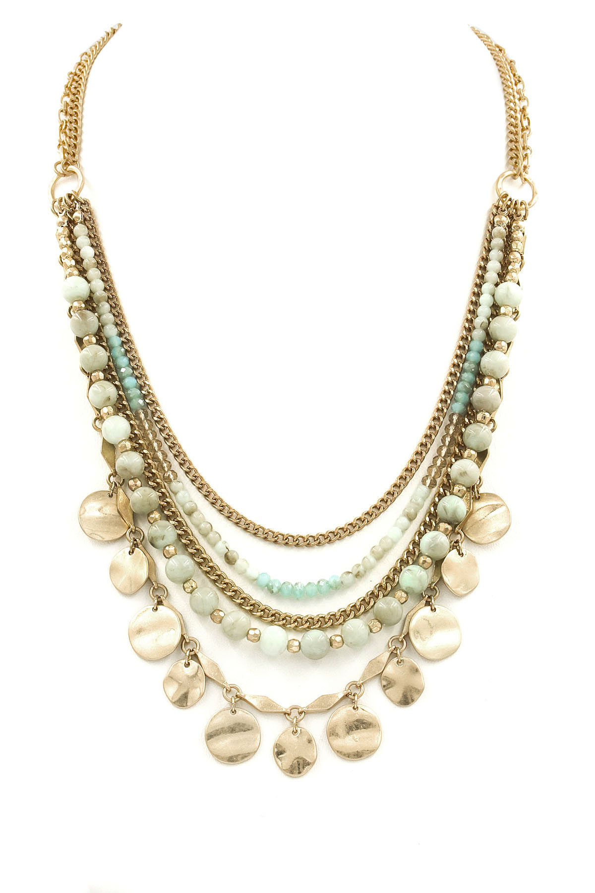 Layered Stone Bead Disc Fringe Necklace Necklaces