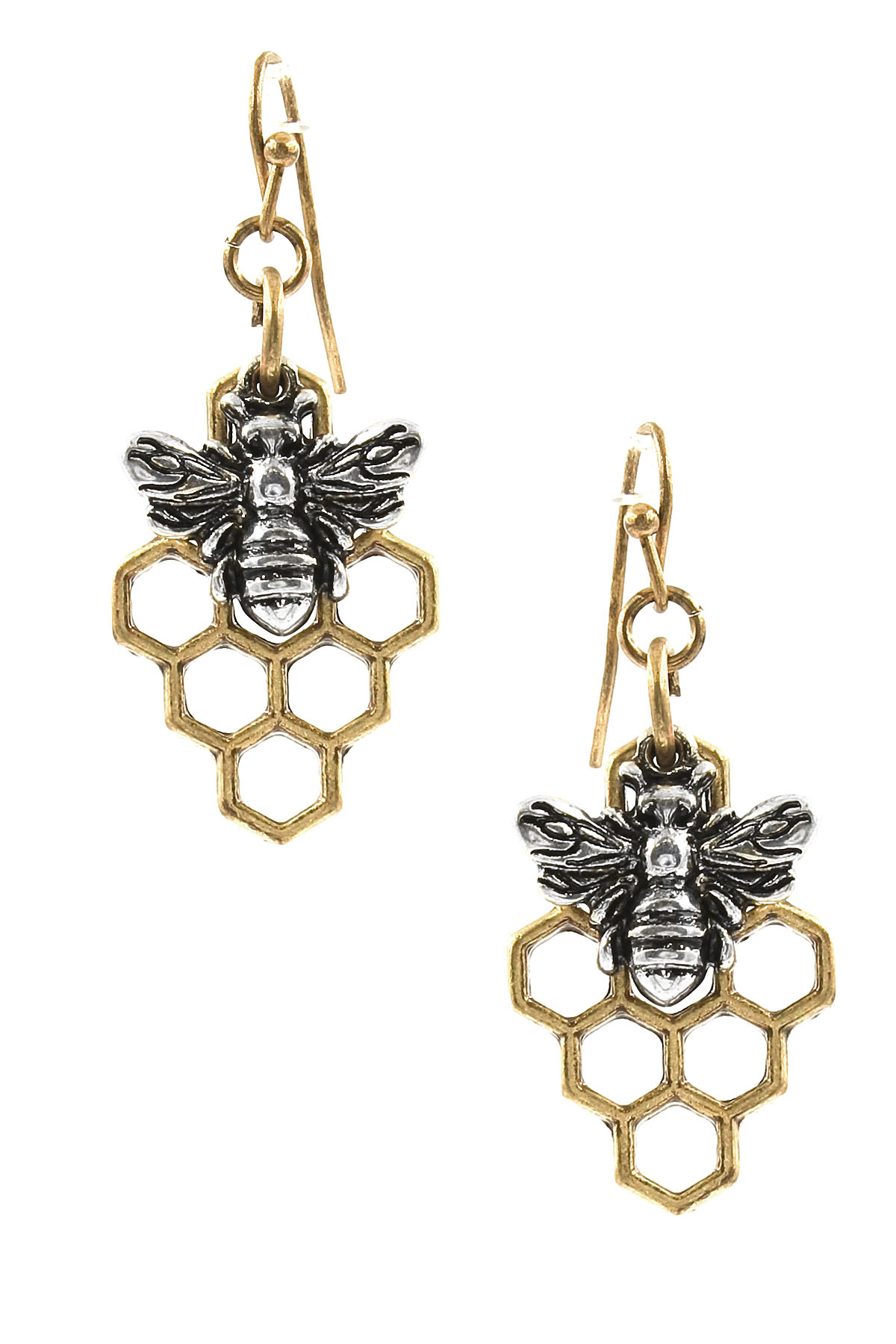Metal Bee Hive Drop Earrings