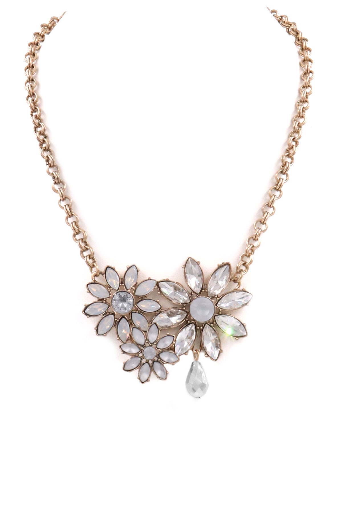 WHITE Floral Jewel Necklace - Necklaces