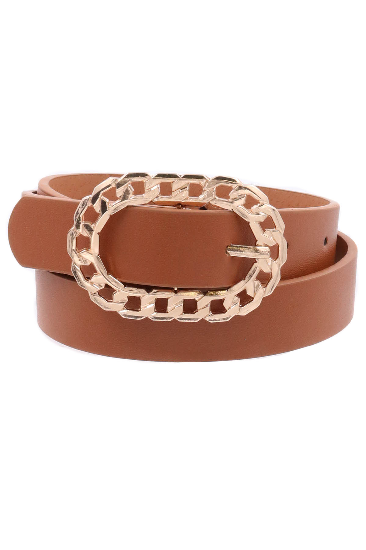 Faux Leather Chain Buckle Belt - Belts