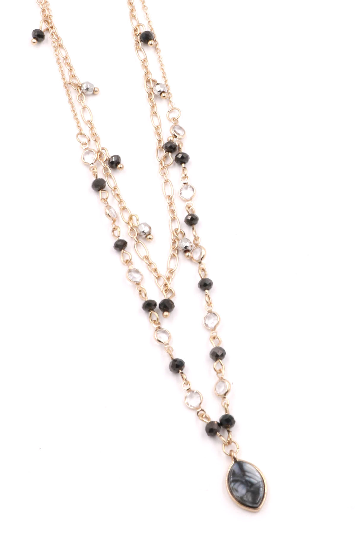 Layered Glass Bead/Rhinestone Necklace - Necklaces