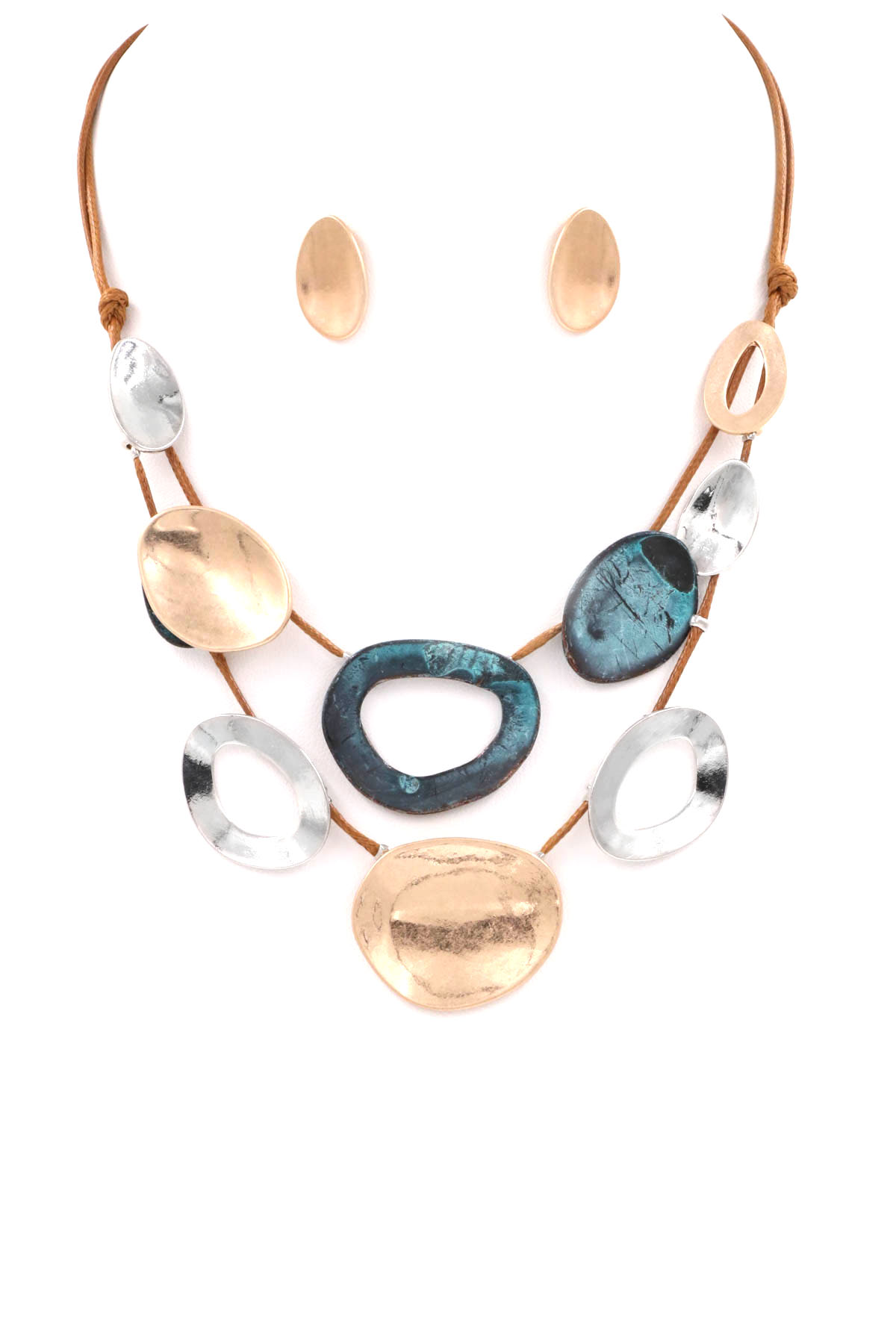 Metal Disc Cord Necklace Set Necklaces