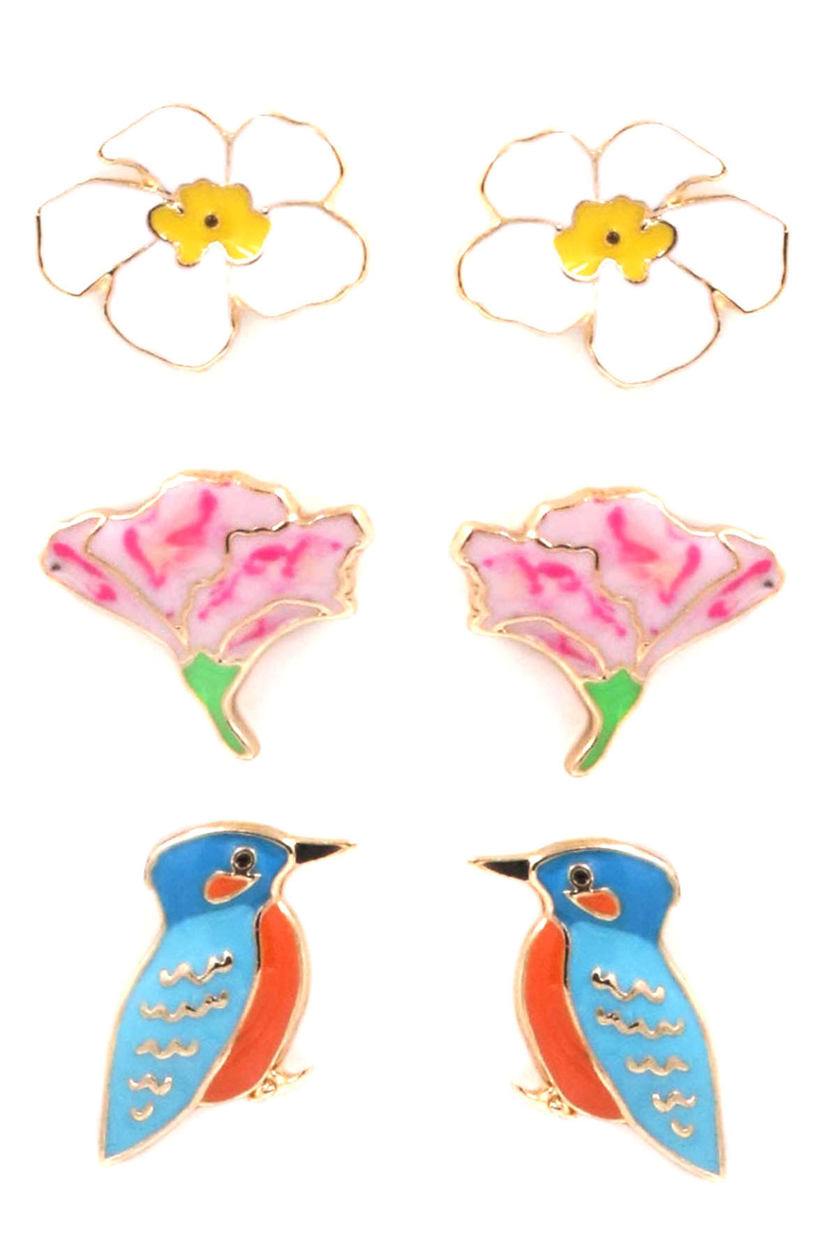 Enamel Bird/Flower Earring Set Earrings