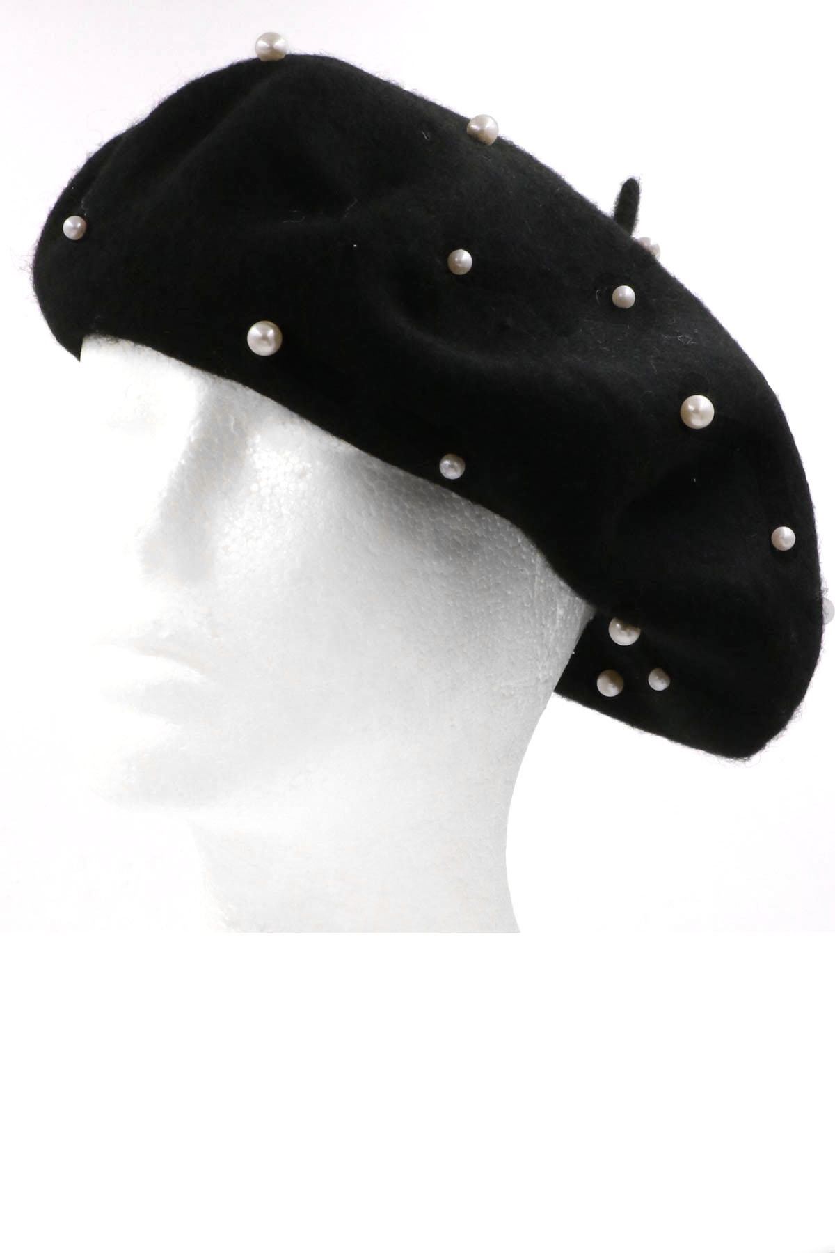 BLACK Cream Pearl Beret - Hats