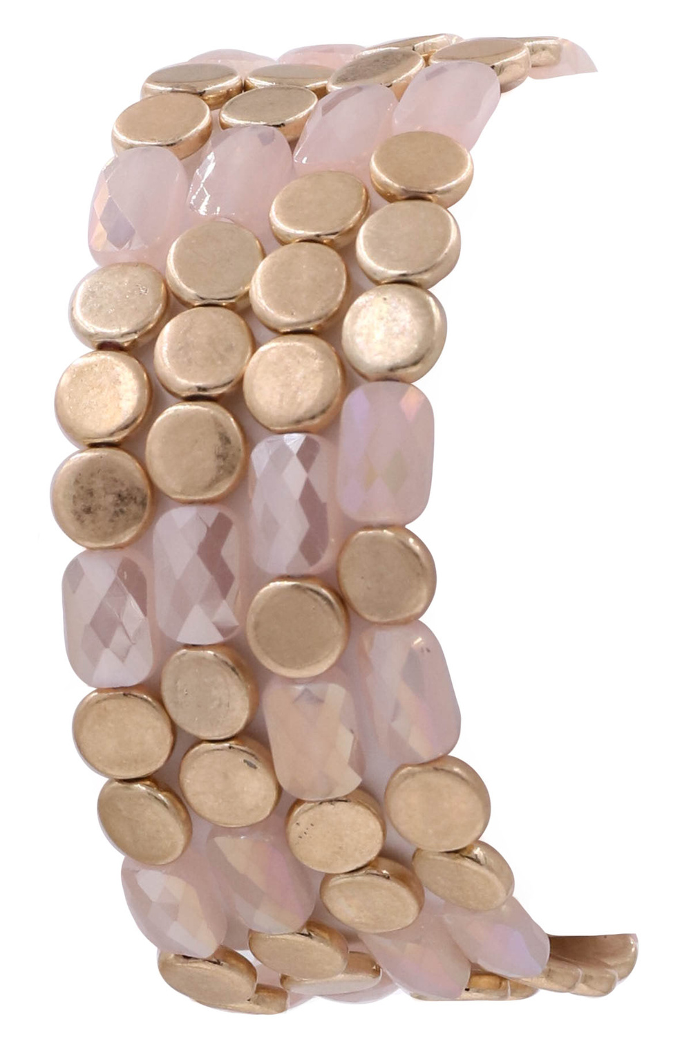 PINK Flat Coin Faceted Bead Stretch Bracelet Set - Bracelets