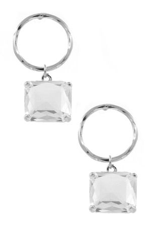 Metal Square Glass Jewel Drop Earrings