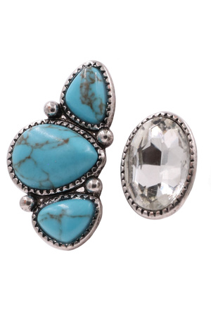 Western Turquoise Glass Jewel Ring