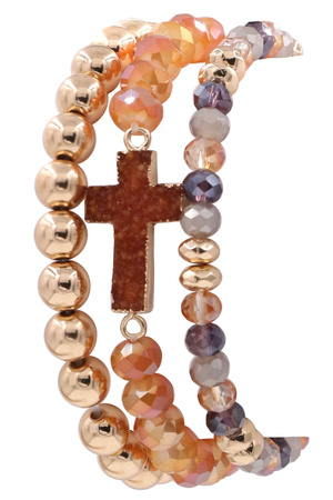 Druzy Stone Cross Stretch Bracelet Set