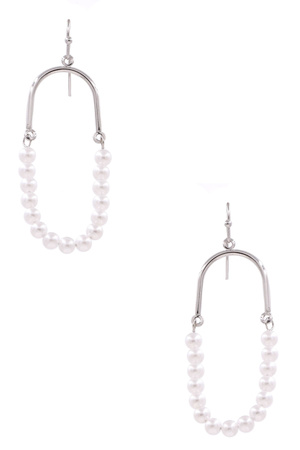 Metal Paperclip Cream Pearl Drop Earrings