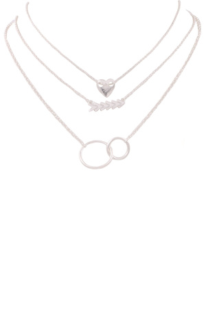 Metal Chevron Heart Pendant 3 Piece Necklace Set