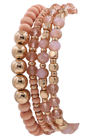 Metal Layered Faceted Bead Stretch Bracelet Set