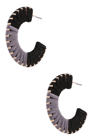 Paper Raffia Faux Leather Hoop Earrings