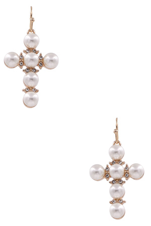 Metal  Pearl Pave Cross Earrings