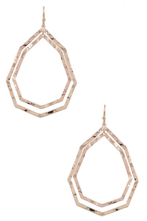 Metal Hammered Layered Teardrop Octagon Earrings