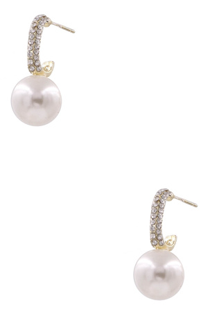 Metal Rhinestone Pearl Post Earrings