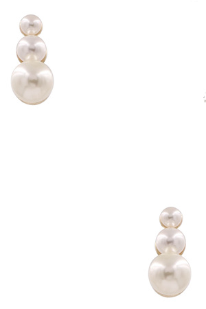 Metal Three Pearl Post Earrings