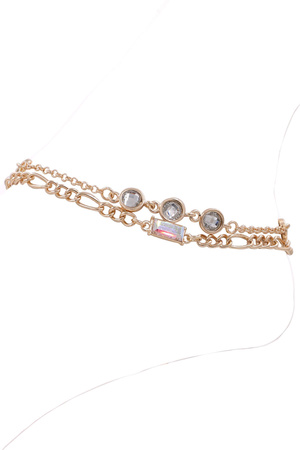 Metal Glass Stone Chain Linked Layered Anklet