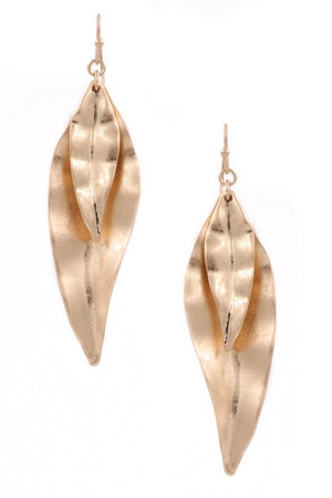 Metal Double Layered Bay Leaf Teardrop Earrings